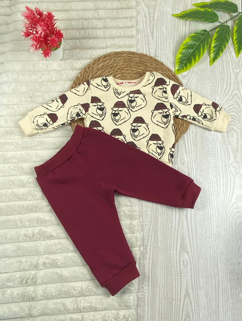 طقم شتوي ميلتون اولادي وبناتي مكون من قطعتين رسمة كلب مبطن من الداخل🩷🤍