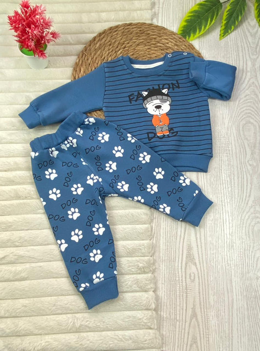 طقم شتوي ميلتون اولادي وبناتي مكون من قطعتين  مبطن من الداخل DOG🩷🤍