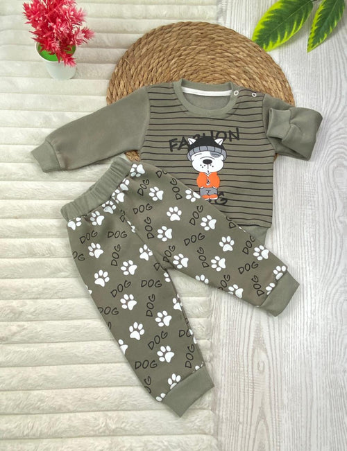 طقم شتوي ميلتون اولادي وبناتي مكون من قطعتين  مبطن من الداخل DOG🩷🤍