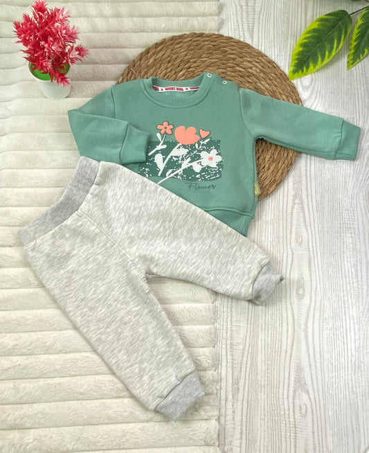 طقم شتوي ميلتون اولادي وبناتي مكون من قطعتين flower مبطن من الداخل🩷🤍