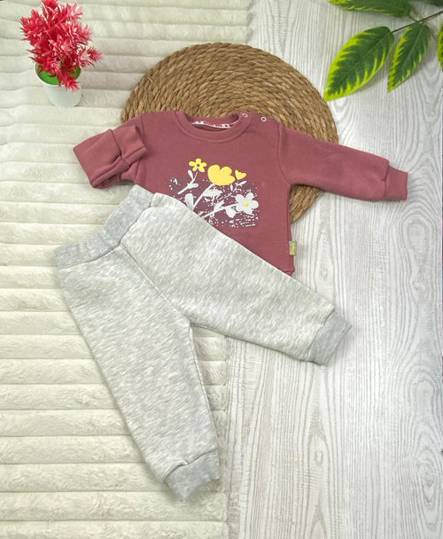 طقم شتوي ميلتون اولادي وبناتي مكون من قطعتين flower مبطن من الداخل🩷🤍