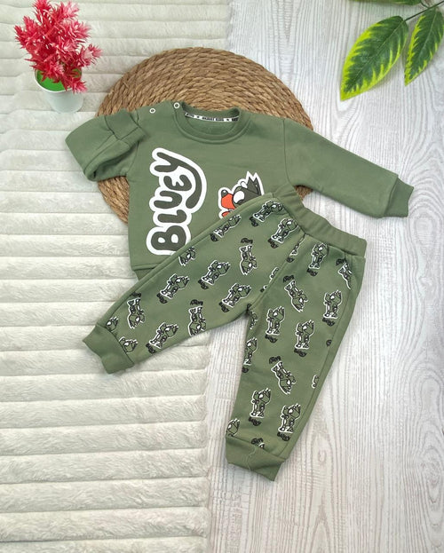 طقم اولادي بناتي شتوي خامه ميلتون مكون من قطعتين مبطن من الداخل BLUEY❤️🤍