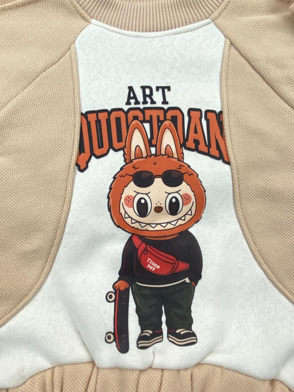 طقم اولادي شتوي خامه ميلتون مبطنه من الداخل مكون من قطعتين رسمة لبوبو  🤍🤍