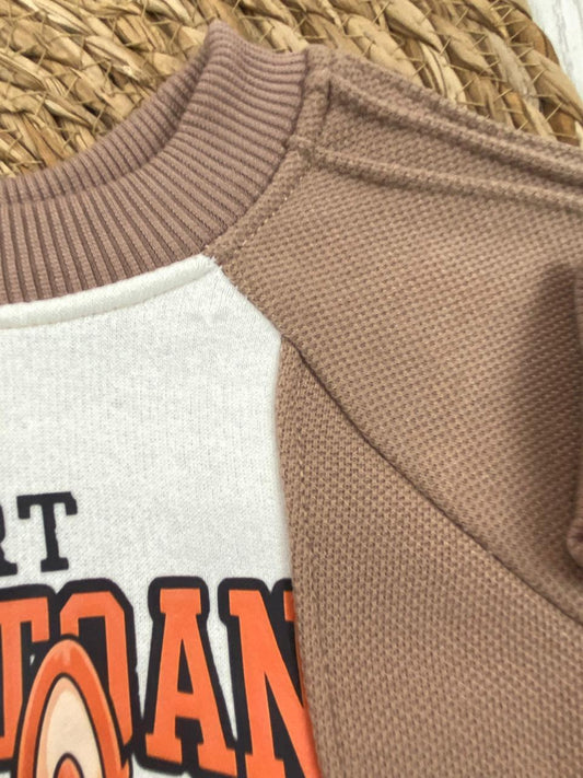 طقم اولادي شتوي خامه ميلتون مبطنه من الداخل مكون من قطعتين رسمة لبوبو  🤍🤍