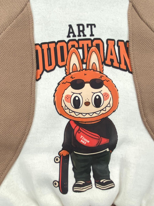 طقم اولادي شتوي خامه ميلتون مبطنه من الداخل مكون من قطعتين رسمة لبوبو  🤍🤍