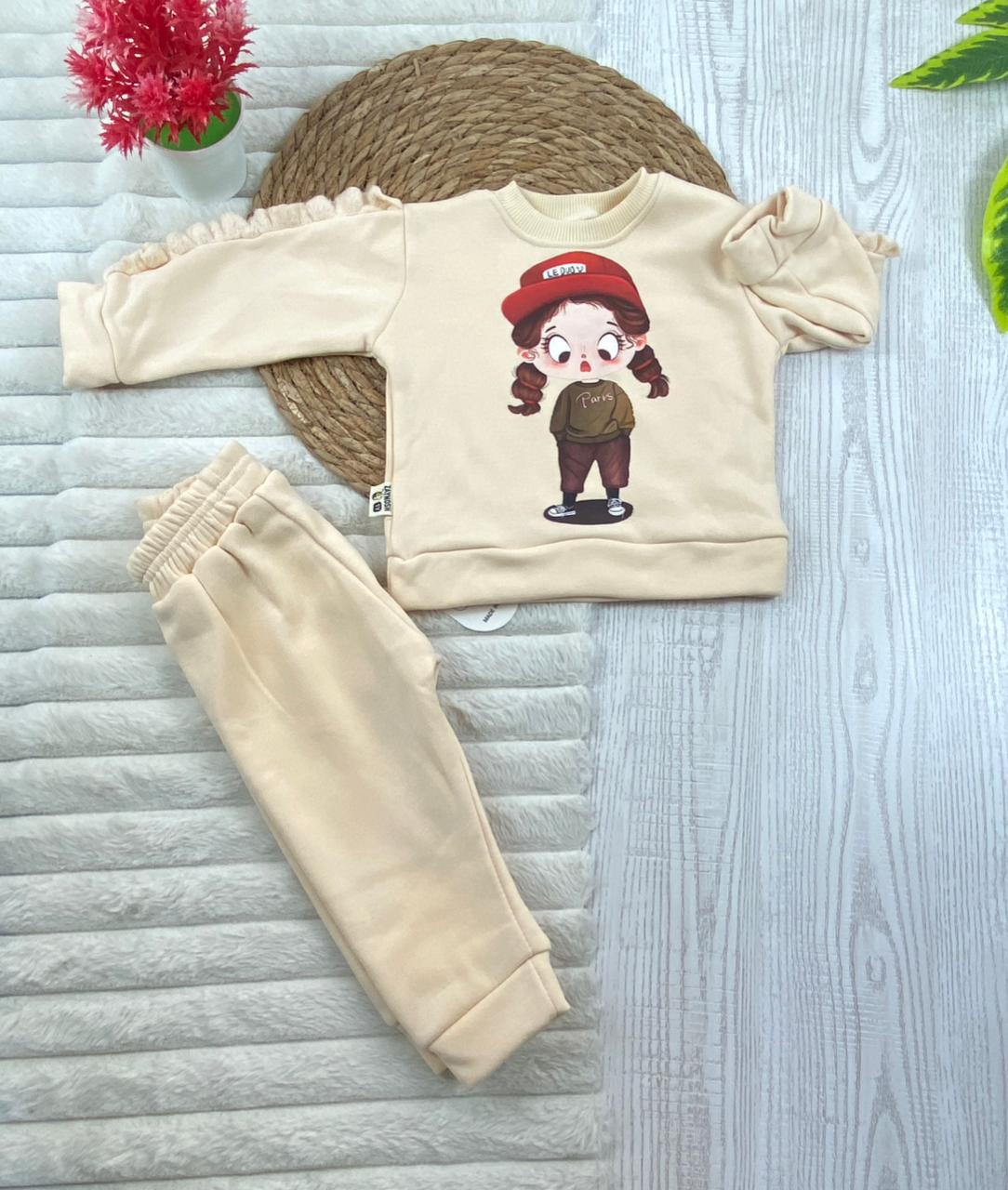 طقم بناتي شتوي خامه ميلتون مبطنه من الداخل مكون من قطعتين رسمة بنت  🤍🤍