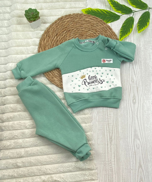 طقم بناتي شتوي خامه ميلتون مكون من قطعتين مبطن من الداخل little princess❤️🤍