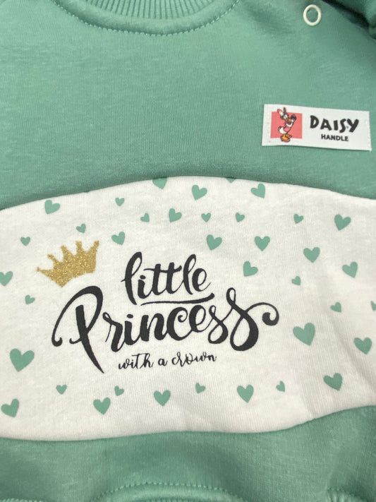 طقم بناتي شتوي خامه ميلتون مكون من قطعتين مبطن من الداخل little princess❤️🤍