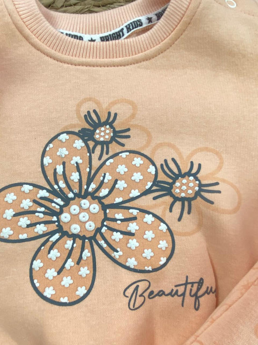 طقم بناتي شتوي خامه ميلتون مكون من قطعتين مبطن من الداخل رسمة فراشه❤️🤍