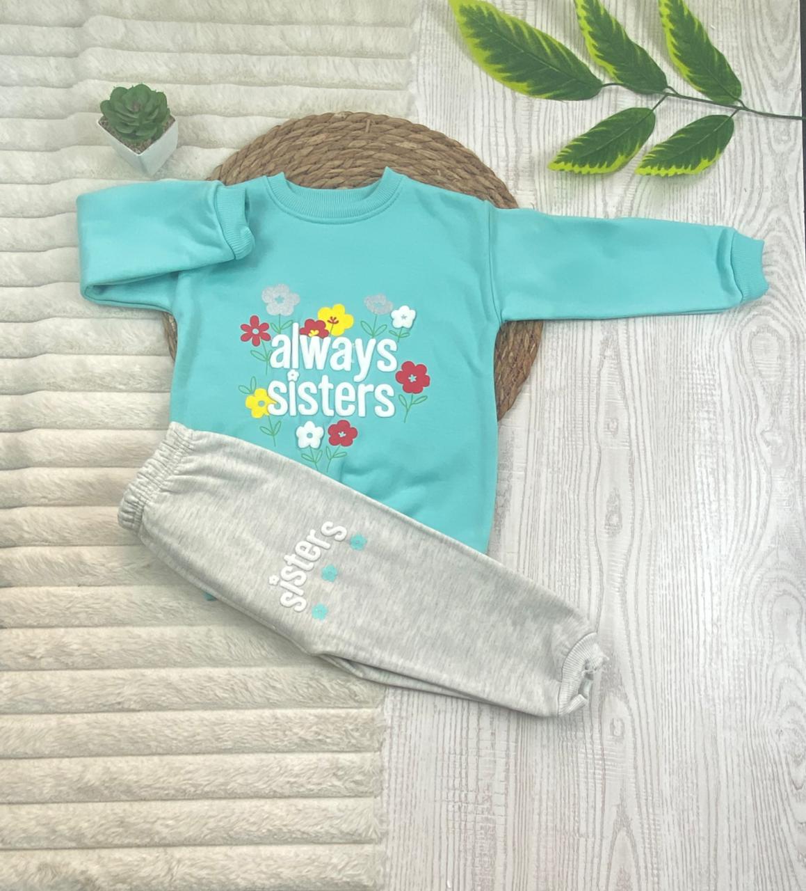طقم بناتي شتوي خامه ميلتون مكون من قطعتين always sister❤️💞