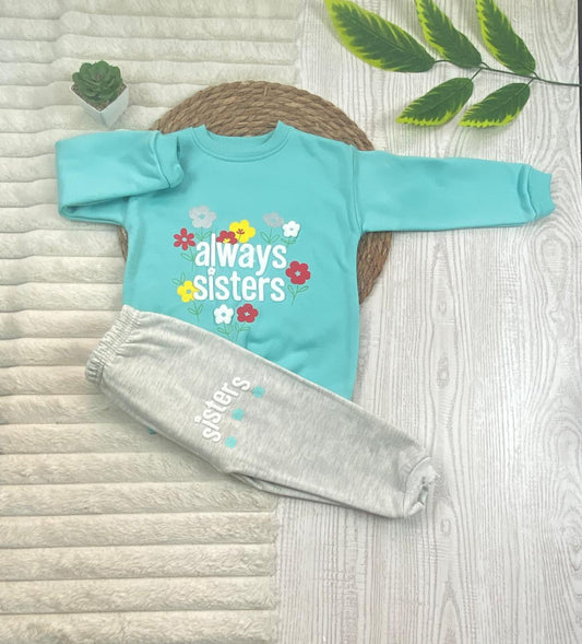 طقم بناتي شتوي خامه ميلتون مكون من قطعتين always sister❤️💞