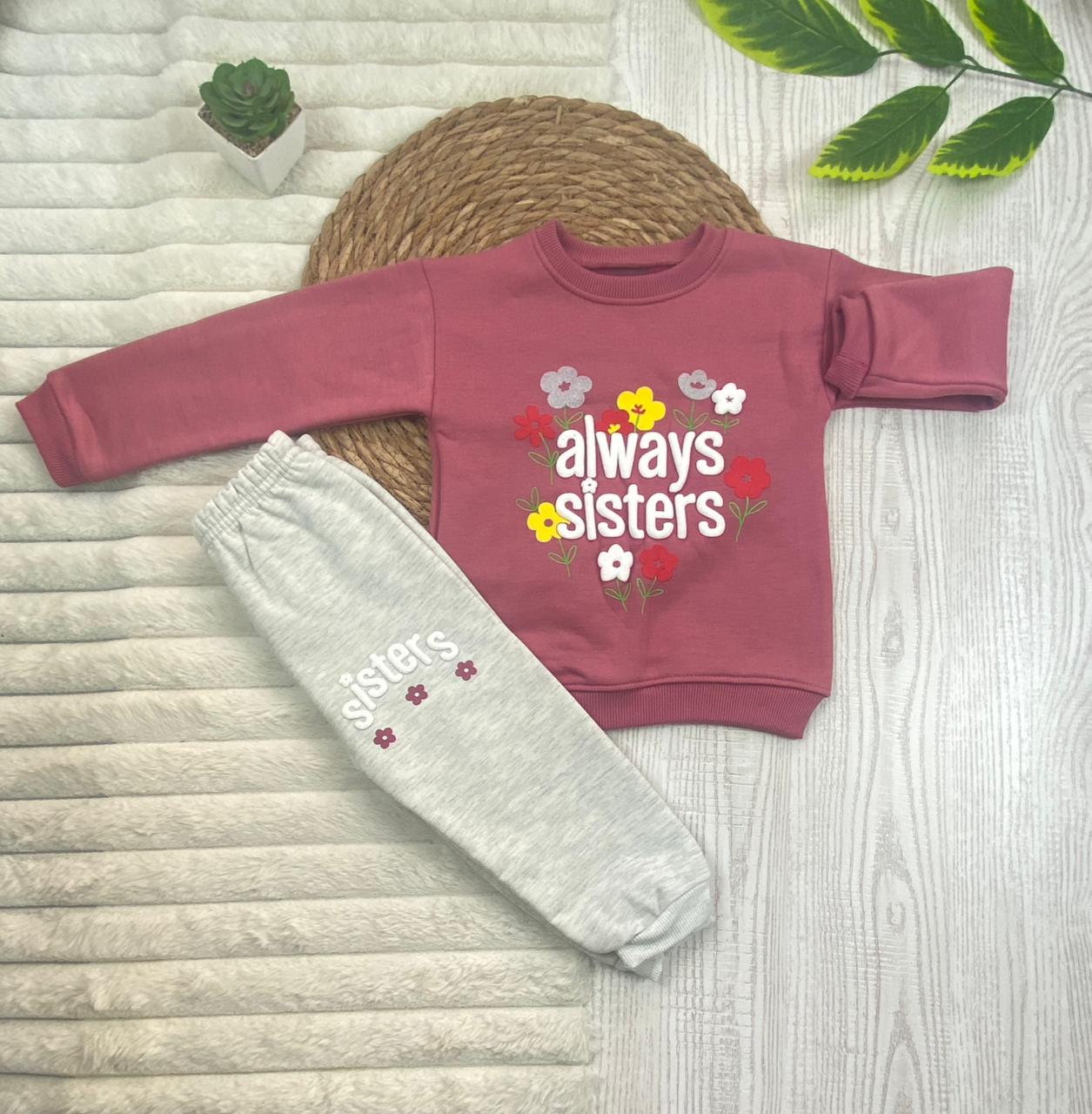 طقم بناتي شتوي خامه ميلتون مكون من قطعتين always sister❤️💞