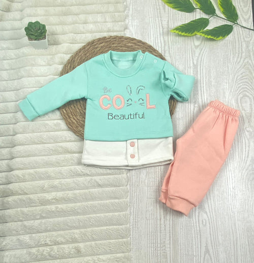 طقم شتوي ميلتون بناتي مكون من قطعتين be cool beautiful🩷🤍