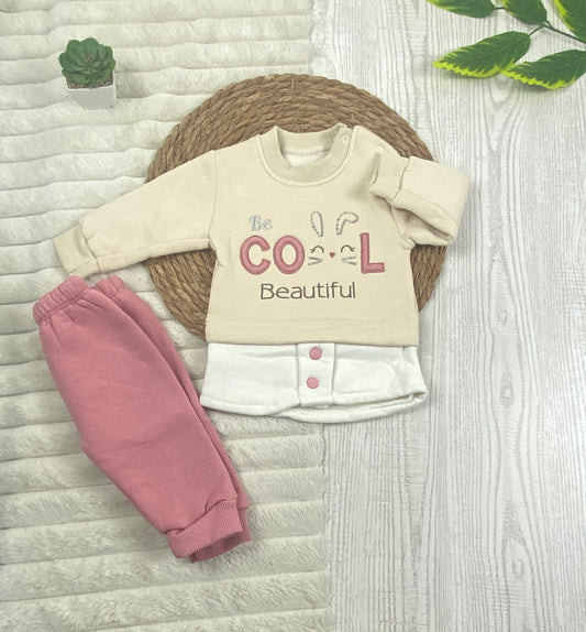 طقم شتوي ميلتون بناتي مكون من قطعتين be cool beautiful🩷🤍