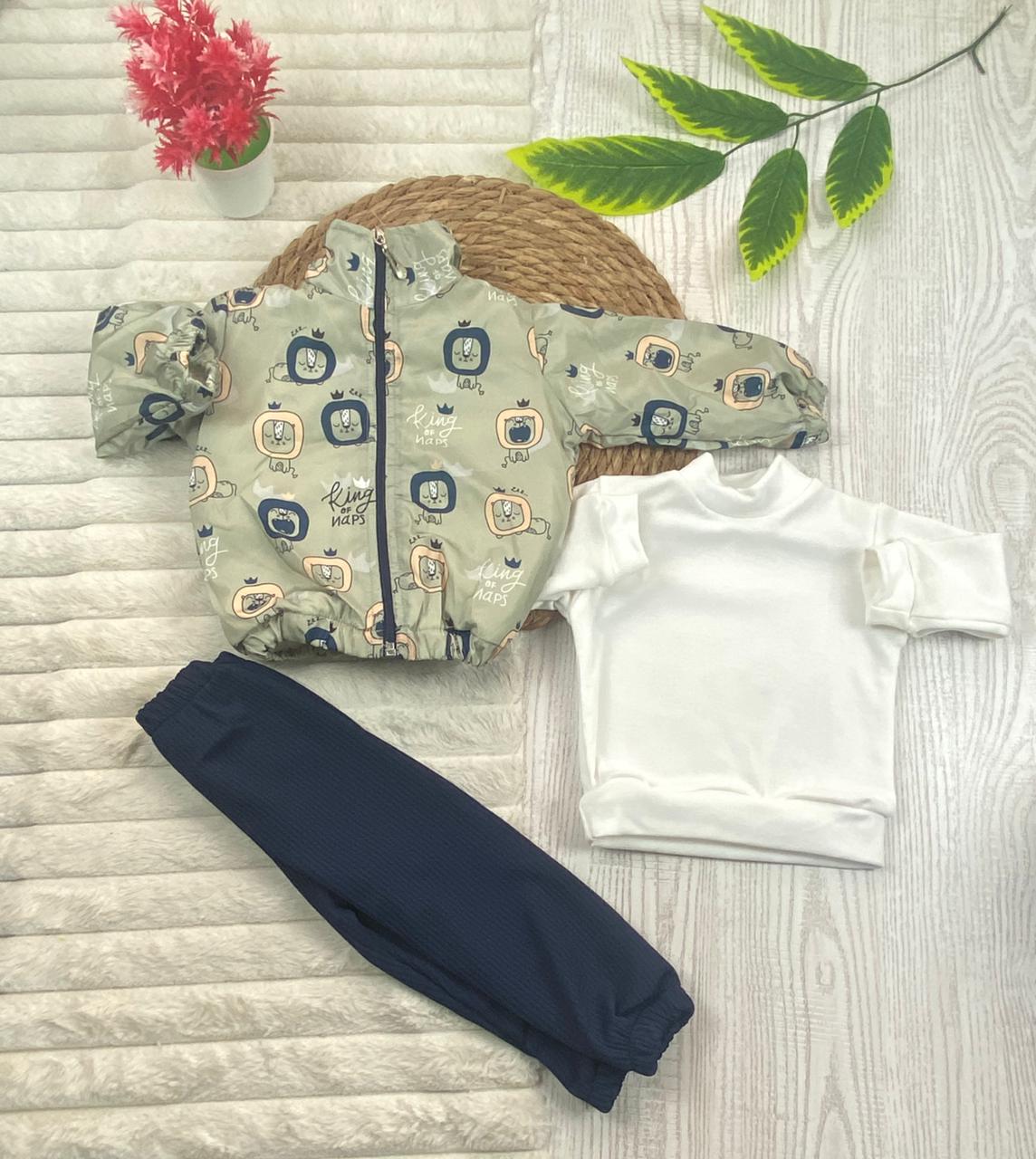 طقم خروجي اولادي وبناتي مكون من 3 قطع بجاكيت وتربووف مبطن من الداخل رسمة اسد 💞❤️