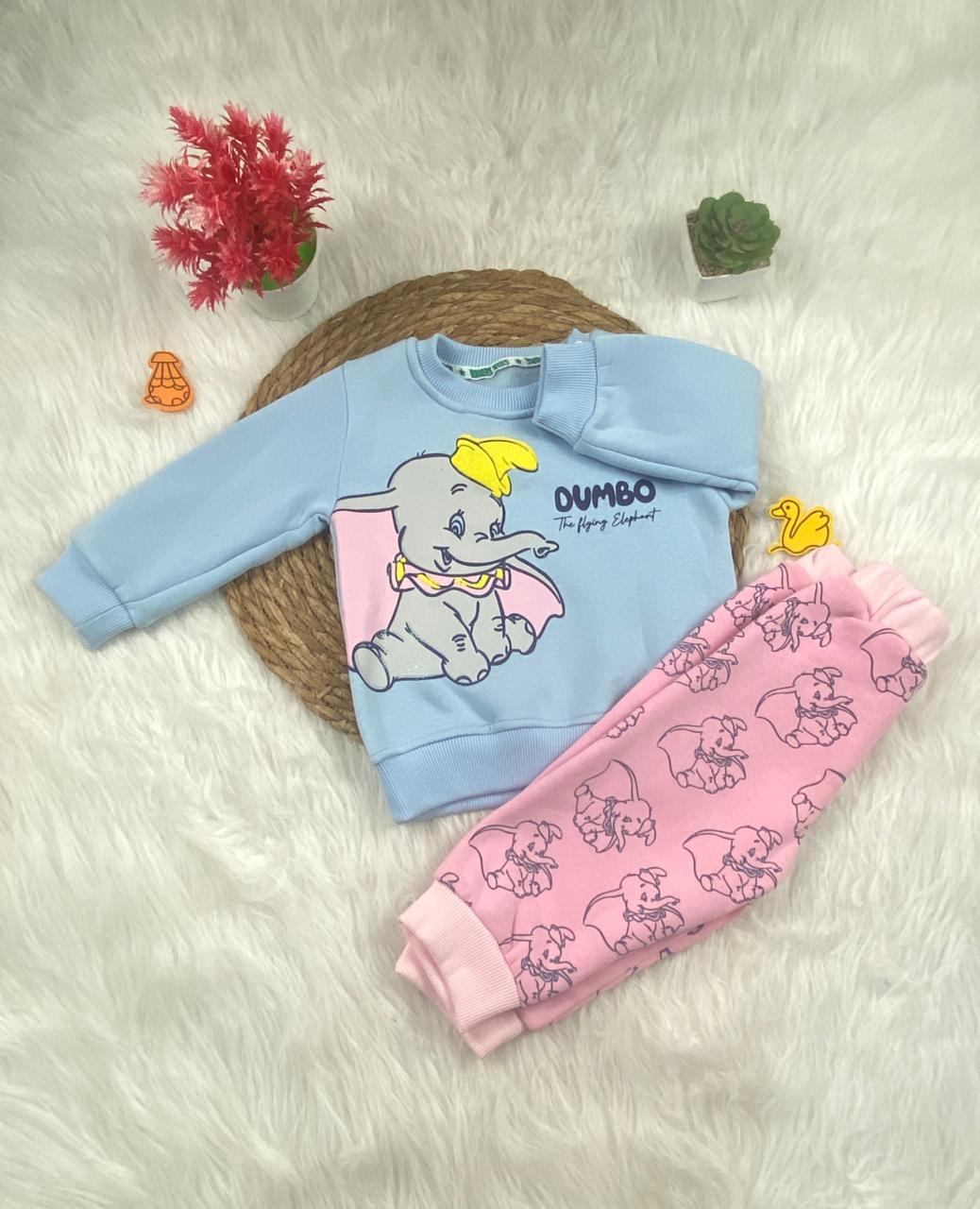 طقم شتوي ميلتون بناتي مكون من قطعتين  مبطن من الداخل رسمة الفيل 🩷🤍
