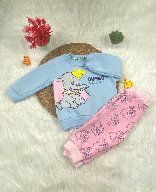 طقم شتوي ميلتون بناتي مكون من قطعتين  مبطن من الداخل رسمة الفيل 🩷🤍