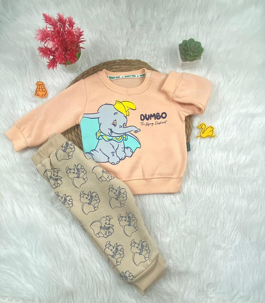 طقم شتوي ميلتون بناتي مكون من قطعتين  مبطن من الداخل رسمة الفيل 🩷🤍