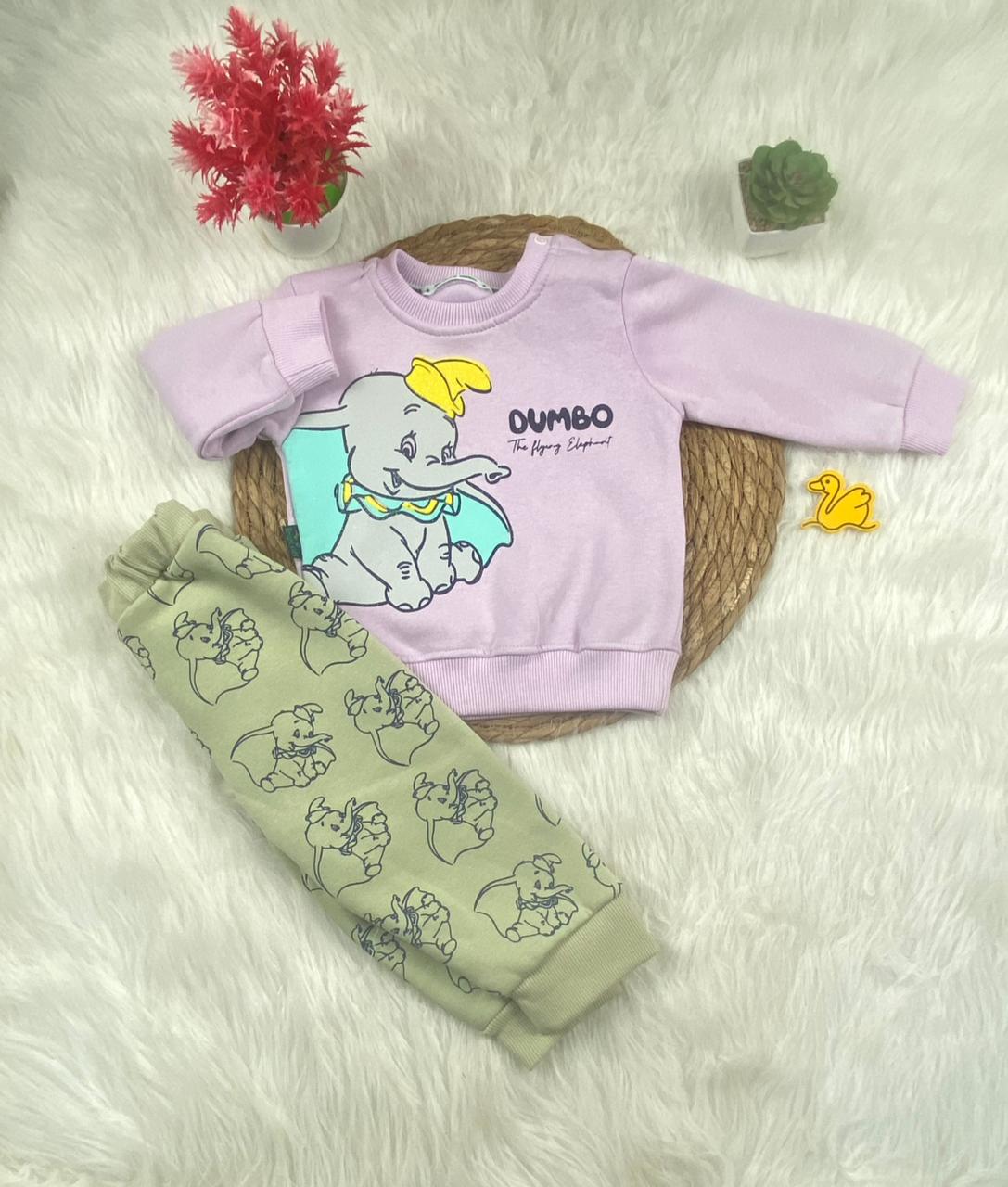 طقم شتوي ميلتون بناتي مكون من قطعتين  مبطن من الداخل رسمة الفيل 🩷🤍