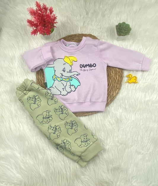 طقم شتوي ميلتون بناتي مكون من قطعتين  مبطن من الداخل رسمة الفيل 🩷🤍