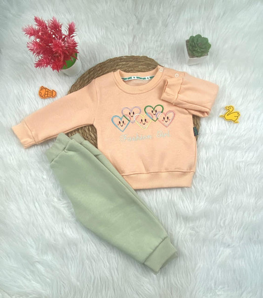 طقم شتوي ميلتون بناتي مكون من قطعتين  مبطن من الداخل fashion girl 🩷🤍