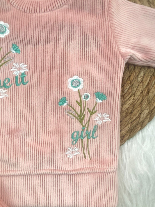 بيجامه قطيفه مسحب بناتي مكونه من قطعتين مبطن من الداخل  رسمة ورود🤍🩷