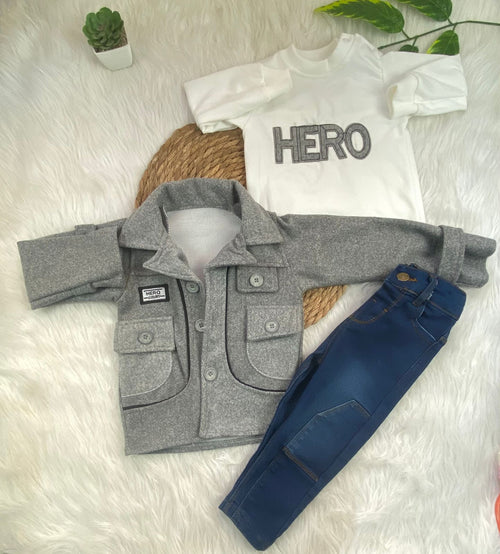 طقم خروج اولادي مكون من 3 قطع بجاكت جوخ خامه تقيله hero luxury🩵🤍