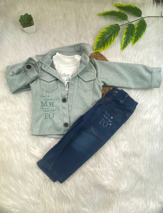 طقم خروج اولادي مكون من 3 قطع بجاكت جوخ خامه تقيله MR TO🩵🤍