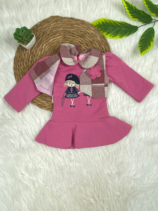 فستان بناتي  قطن وجاكت  خامه مريحه مكون من قطعتين رسمة وردة❤️❤️