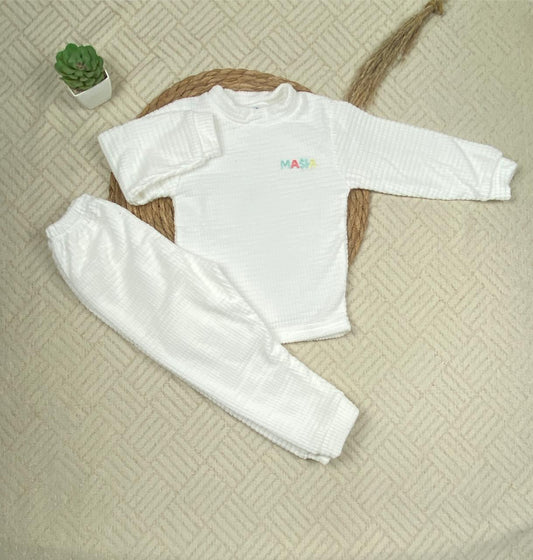 طقم تدفئه اولادي خامه قطيفه ناعمه مبطن من الداخل 12 - 18 شهر 😍💞❤️