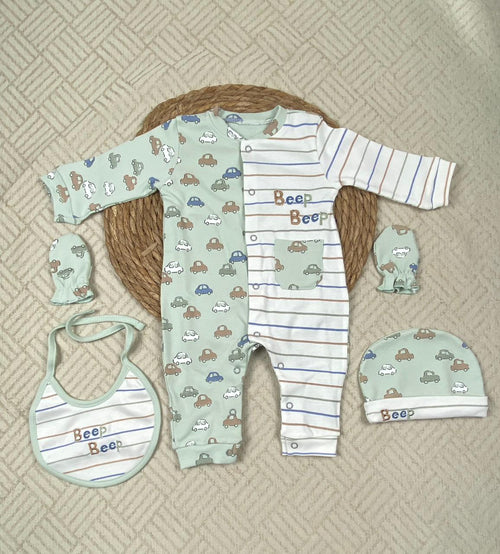 طقم سبوع خريفي قطن 100% مكون من اربع قطع ماركة فل مون رسمة عربية 😍😍 ارجل مفتوحه