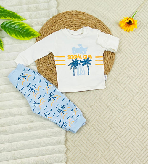 بيجامه اولادي خريفي من نايس بيبي مكون من قطعتين رسمة النخله  💕💕