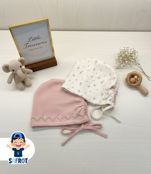 طقم 2طاقيه قطن 100% حديثي الولادة ماركة جونيور بناتي🩵❤️