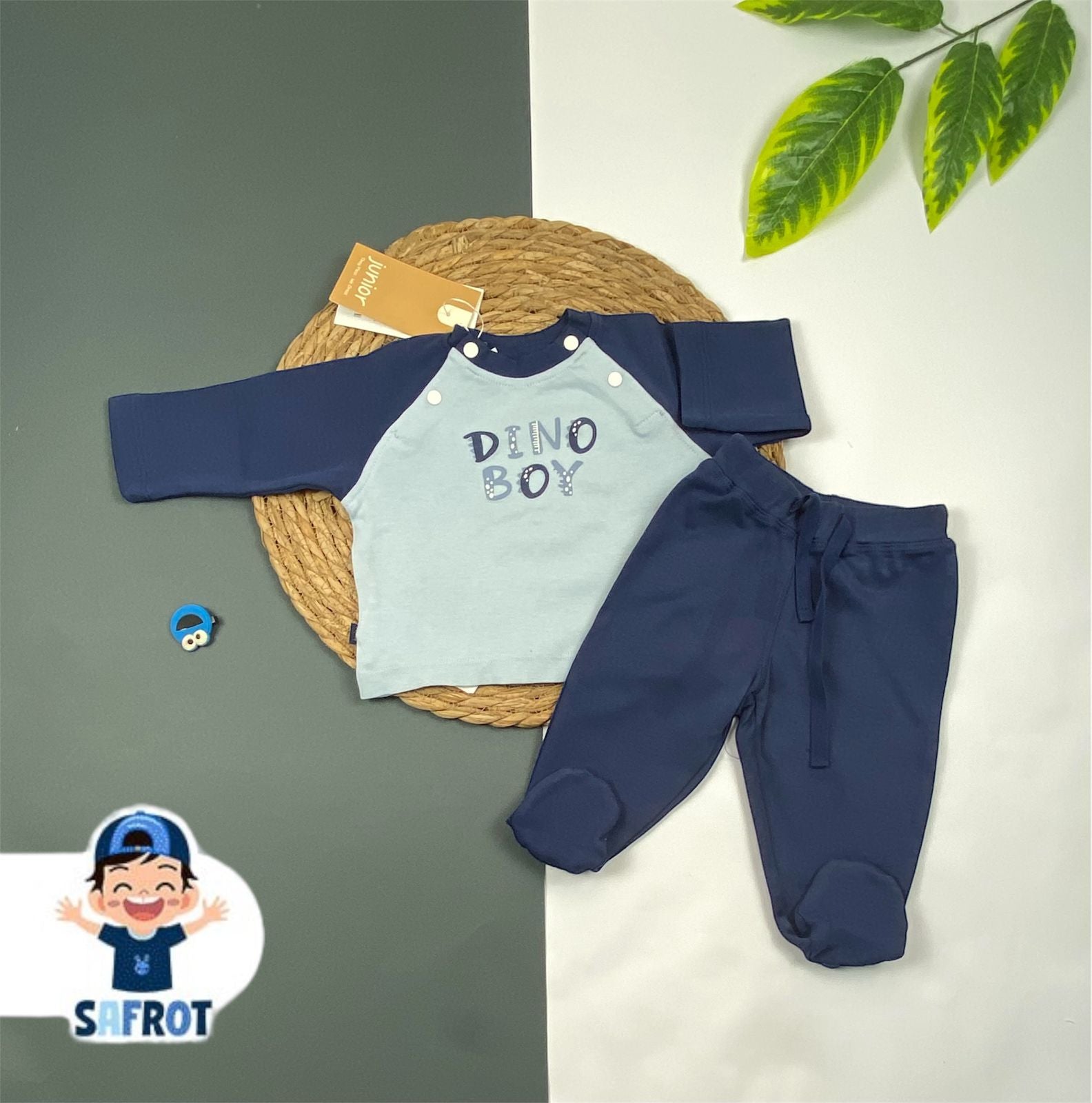 بيجامه خريفي قطن 100%اولادي وبناتي مكونه من قطعتين ماركة جونيور 😍😍 Dino boy