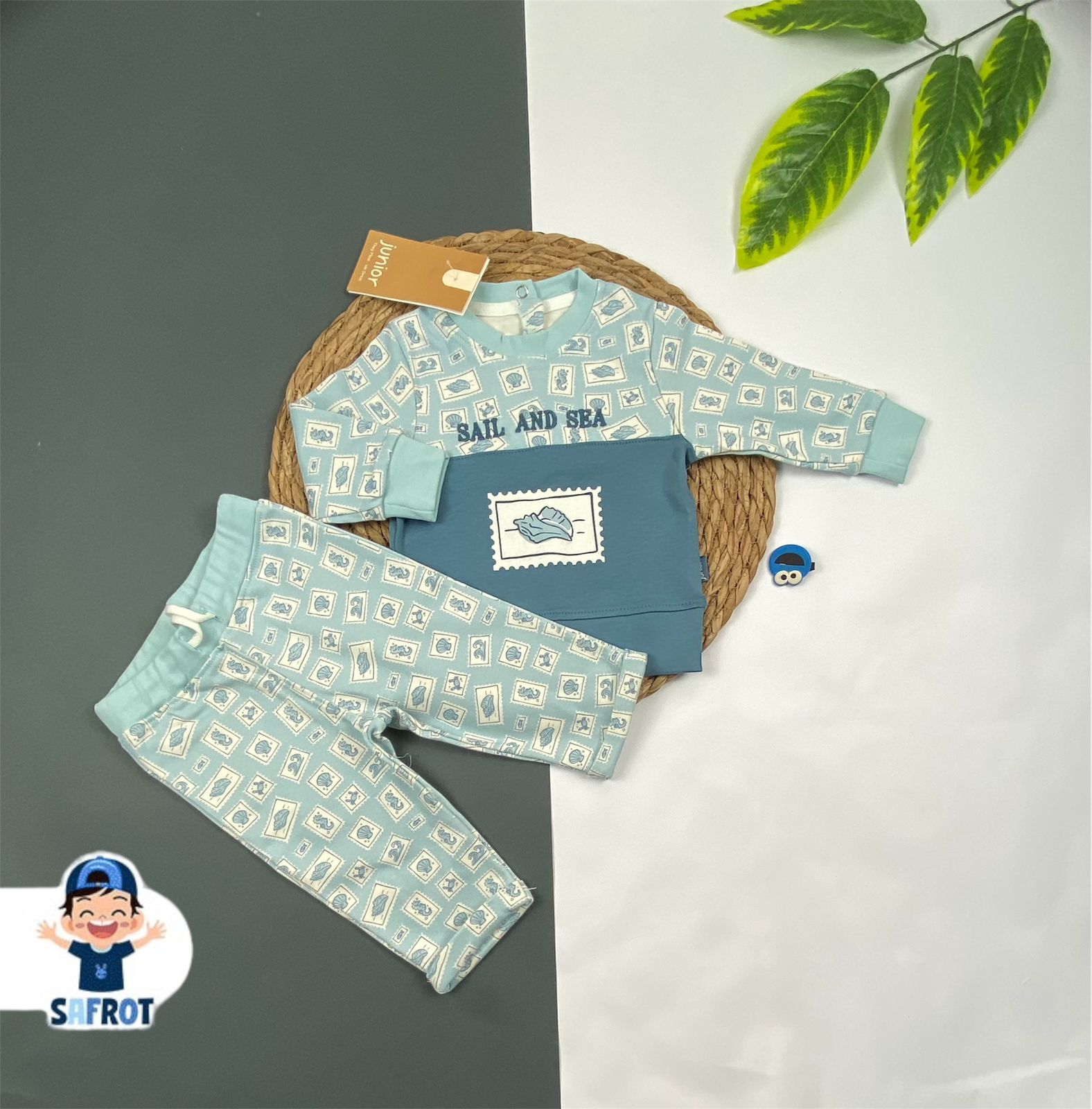 بيجامه خريفي قطن 100%اولادي وبناتي مكونه من قطعتين ماركة جونيور 😍😍sail and sea