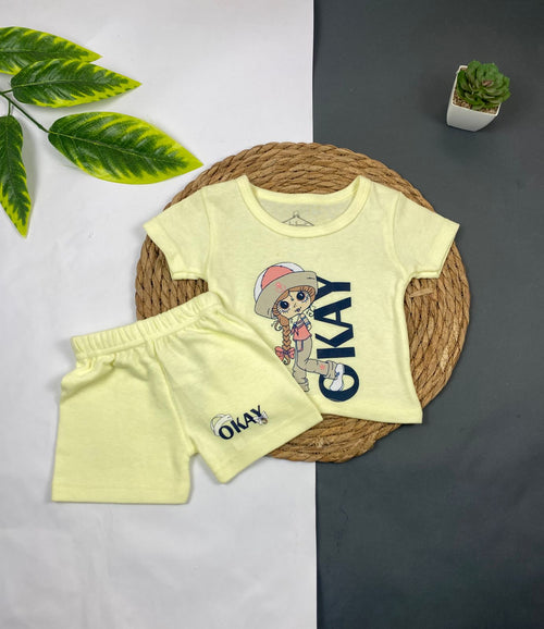 طقم بناتي قطن مكون من قطعتين  okay girl💛💚