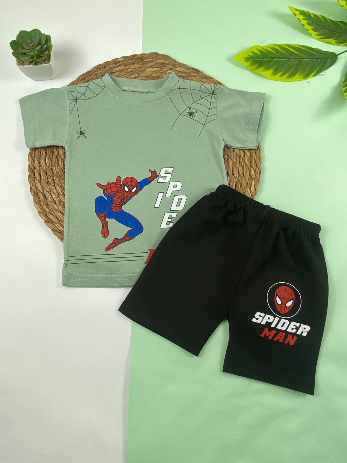 بيجامه اولادي قطن 100% مكون من قطعتين spider man🖤🤍
