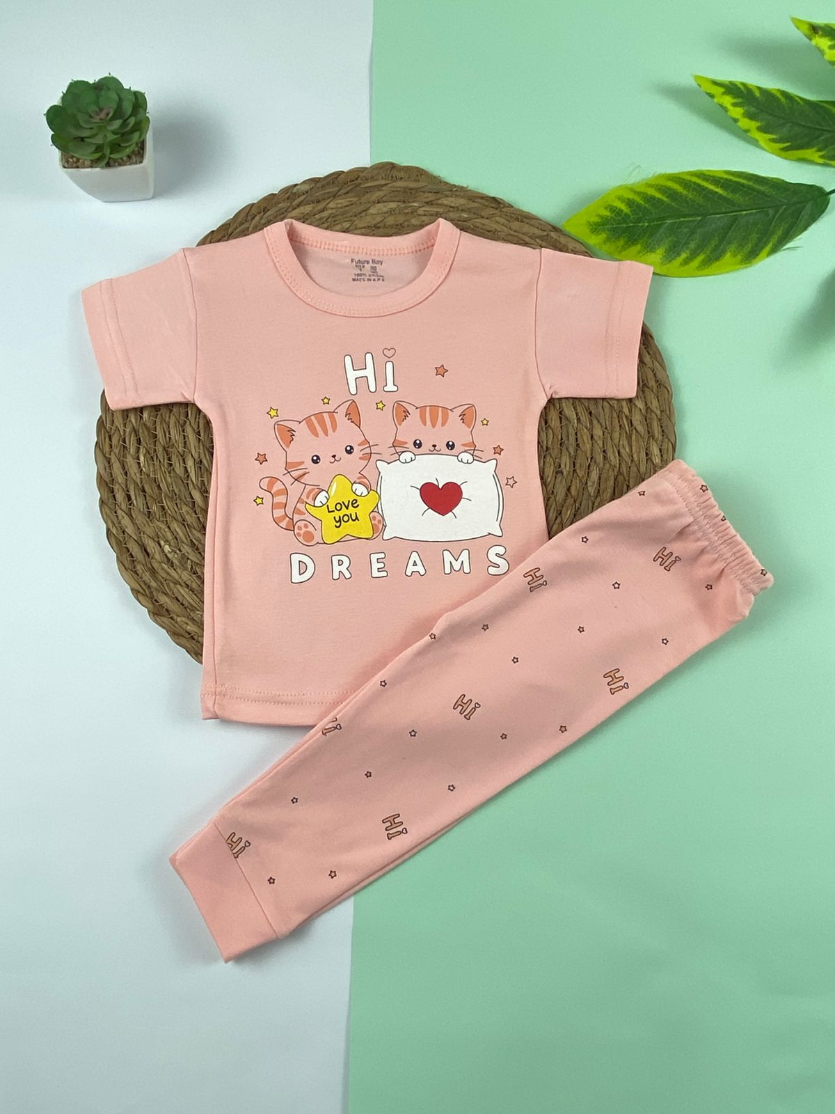 بيجامه صيفي بناتي قطن 100% مكون من قطعتين  hi dream 🤍😍