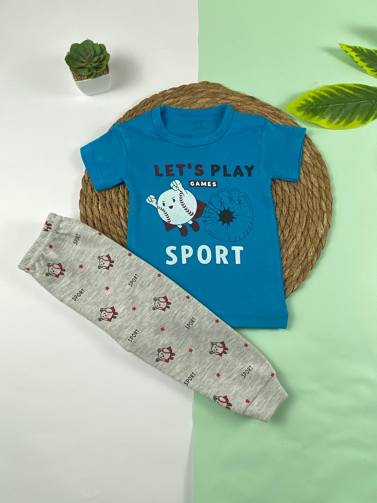 بيجامه اولادي قطن 100% مكون من قطعتين sport🤍😍
