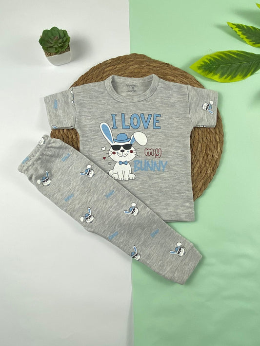 بيجامه بناتي قطن 100% مكون من قطعتين i love my bunny 🤍😍
