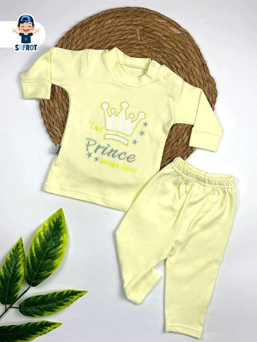 بيجامه خريفي قطن 100% مكون من قطعتين رسمة التاج ❤️👑