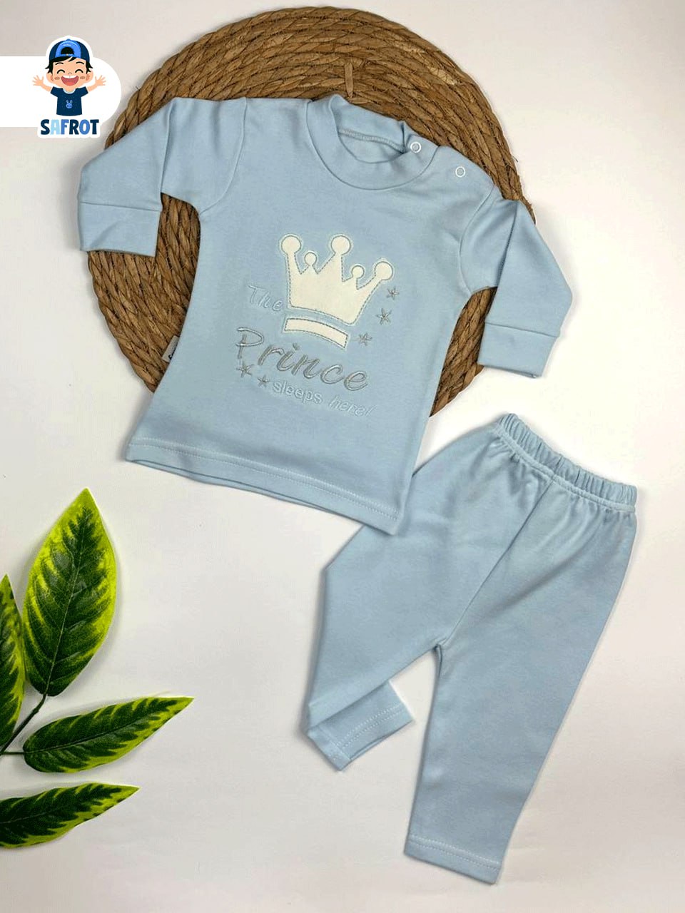 بيجامه خريفي قطن 100% مكون من قطعتين رسمة التاج ❤️👑