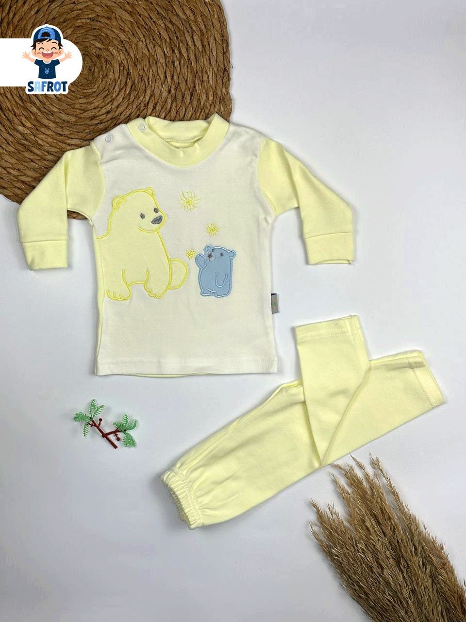 بيجامه اولادي وبناتي قطن 100% خريفي مكون من قطعتين رسمة دبين 🤍🐻‍❄️🐻