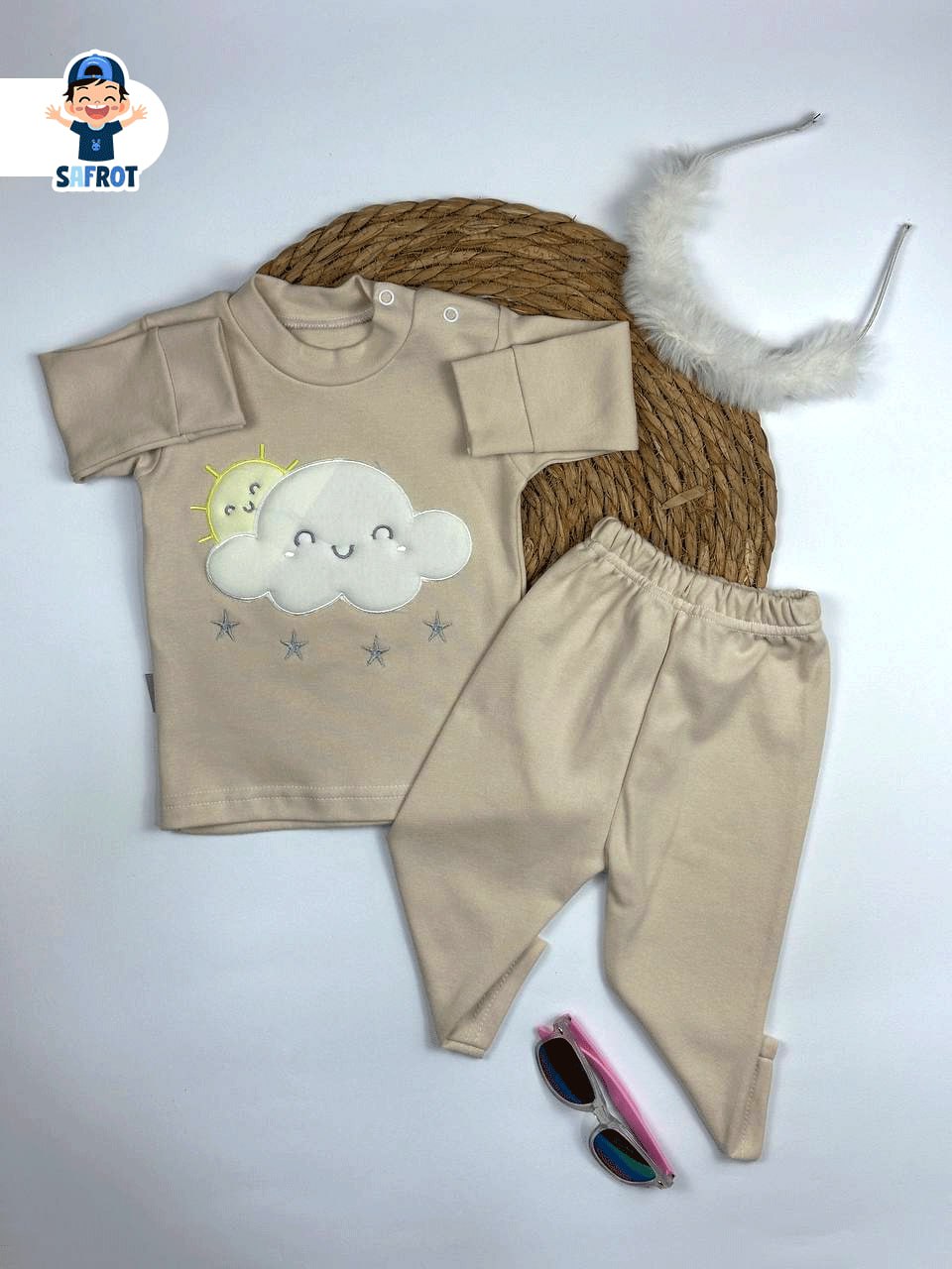 بيجامه اولادي وبناتي قطن 100% خريفي مكون من قطعتين رسمة السحابه ❤️⛅