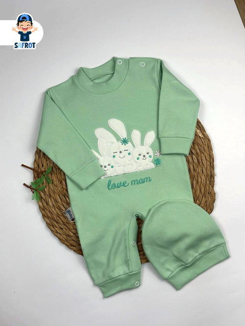 سالوبيت اولادي وبناتي قطن 100% خريفي مكون من قطعتين رسمة 3 ارانب ❤️🐰