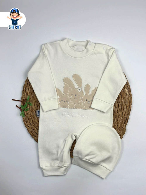 سالوبيت اولادي وبناتي قطن 100% خريفي مكون من قطعتين رسمة 3 ارانب ❤️🐰