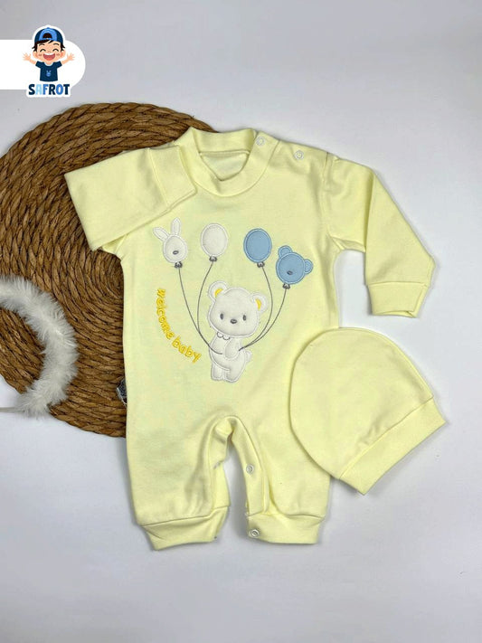 سالوبيت اولادي وبناتي قطن 100% خريفي  مكون من قطعتين رسمة دب وبلالين 🐻‍❄️🎈❤️