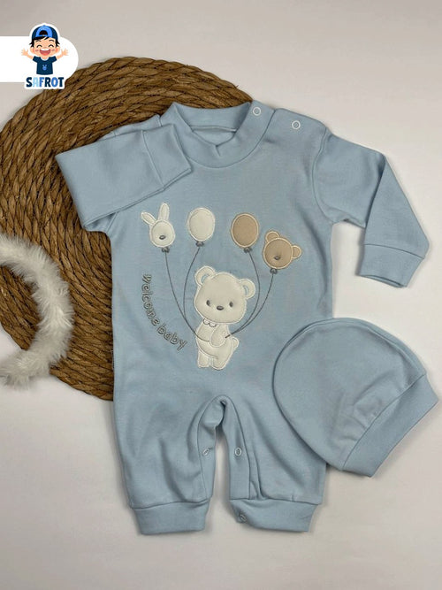 سالوبيت اولادي وبناتي قطن 100% خريفي  مكون من قطعتين رسمة دب وبلالين 🐻‍❄️🎈❤️