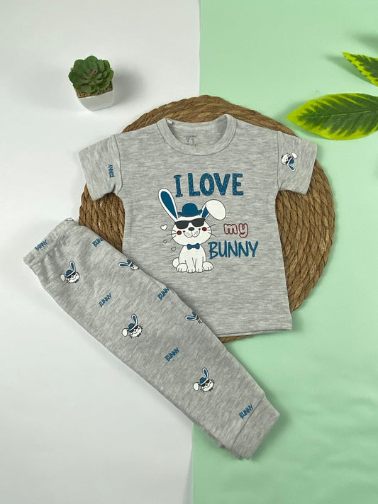 بيجامه بناتي قطن 100% مكون من قطعتين i love my bunny 🤍😍