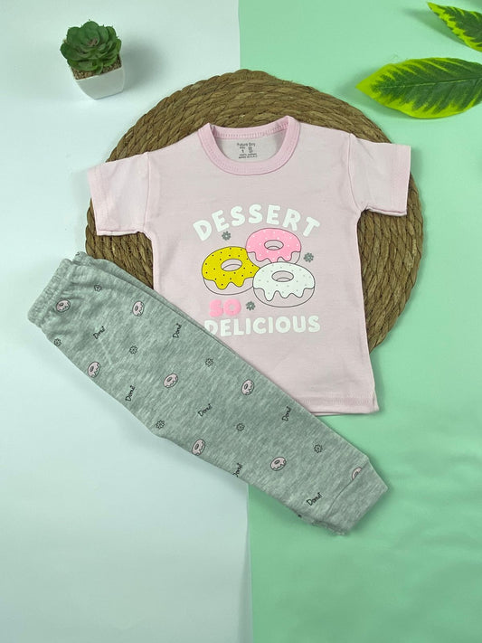 بيجامه صيفي بناتي قطن 100% مكون من قطعتين dessert🤍😍